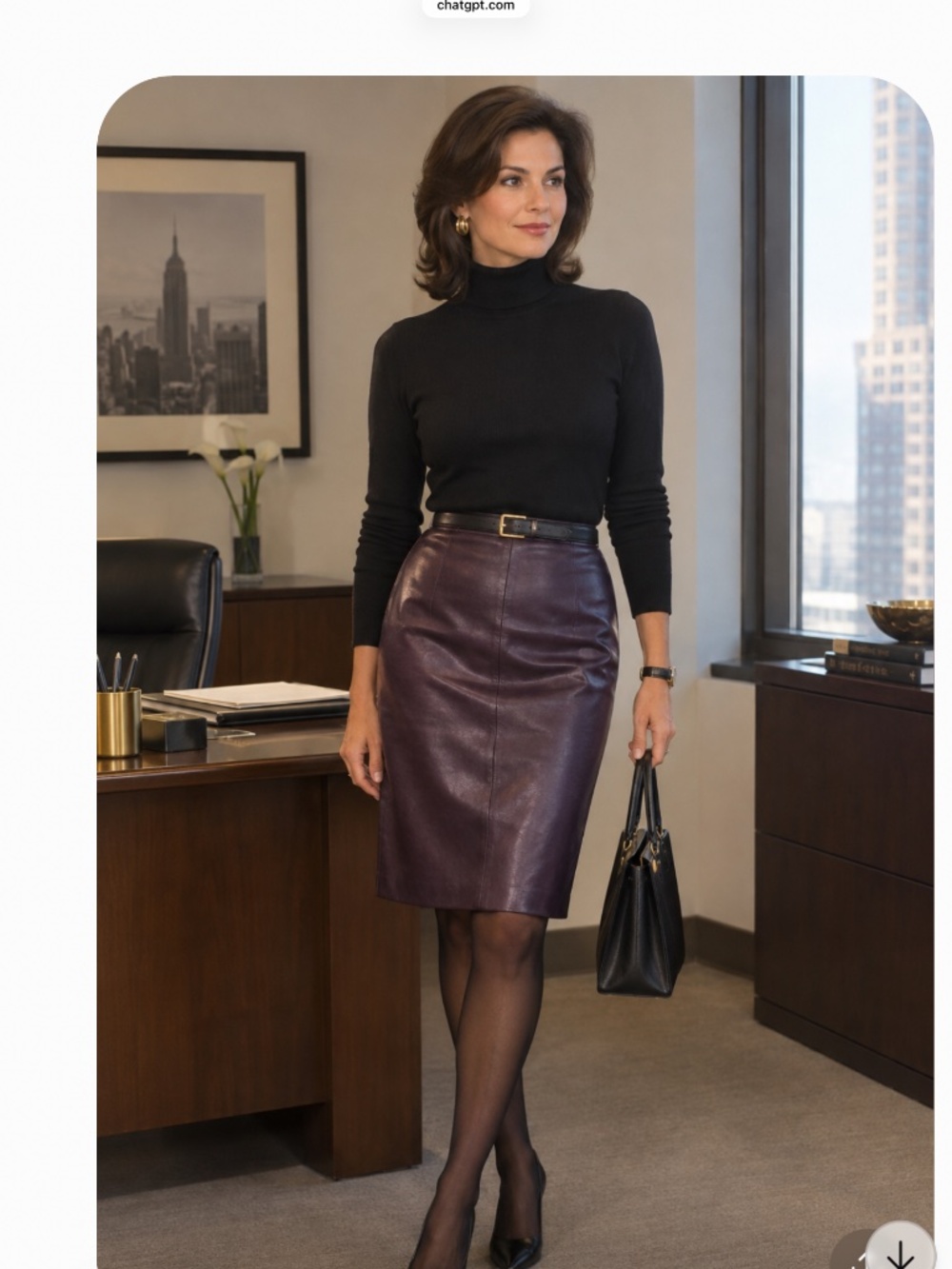Vintage 90's Saks Fifth Ave Leather Pencil Skirt in Purple